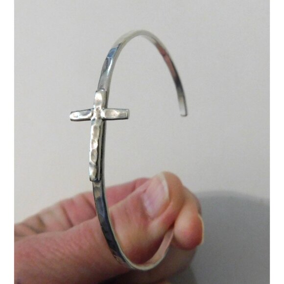 Sterling Silver Horizontal Sideway Cross Cuff Bracelet .925 Mexico - Picture 4 of 8